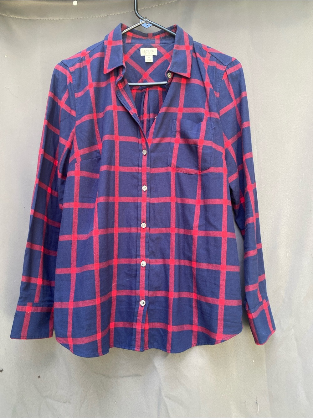 J. Crew Navy and Red Windowpane Button-Up Shirt